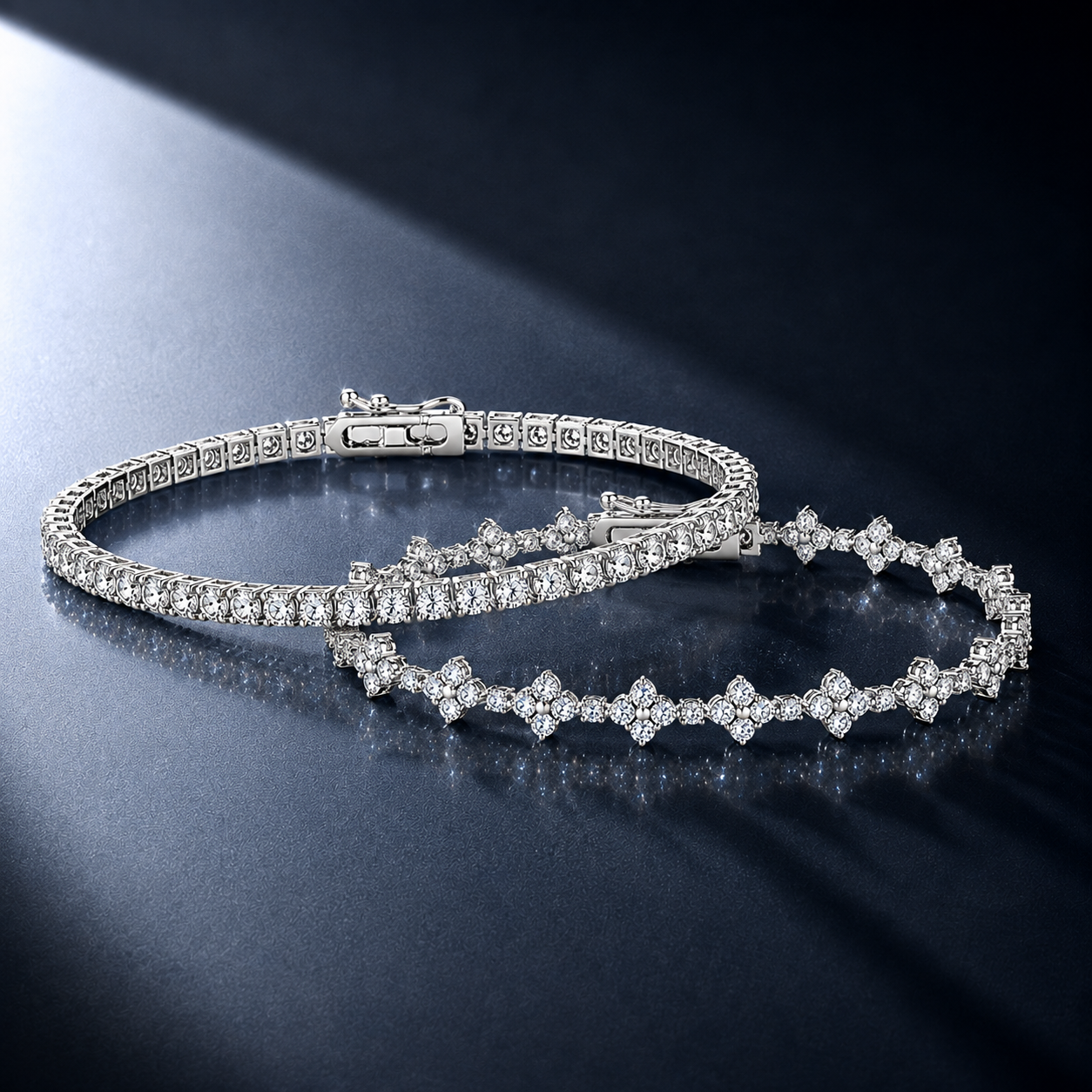 Matching Moissanite Stack Tennis Bracelet + Mini Cross Station Bracelet · S925