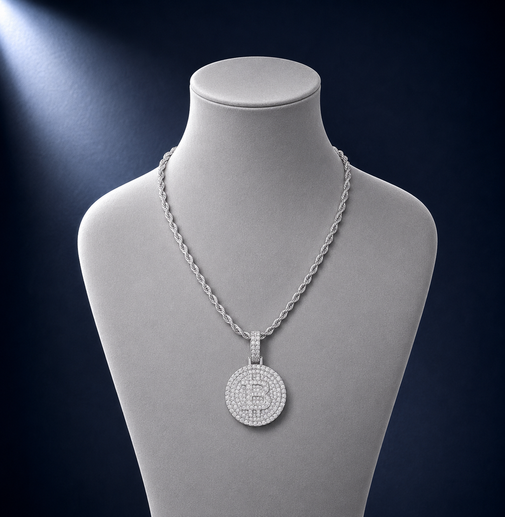 Moissanite Bitcoin Pendant S925