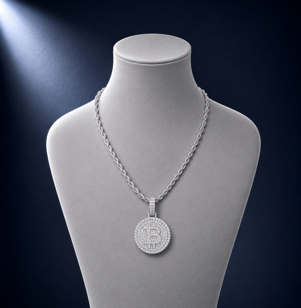 Moissanite Bitcoin Pendant S925