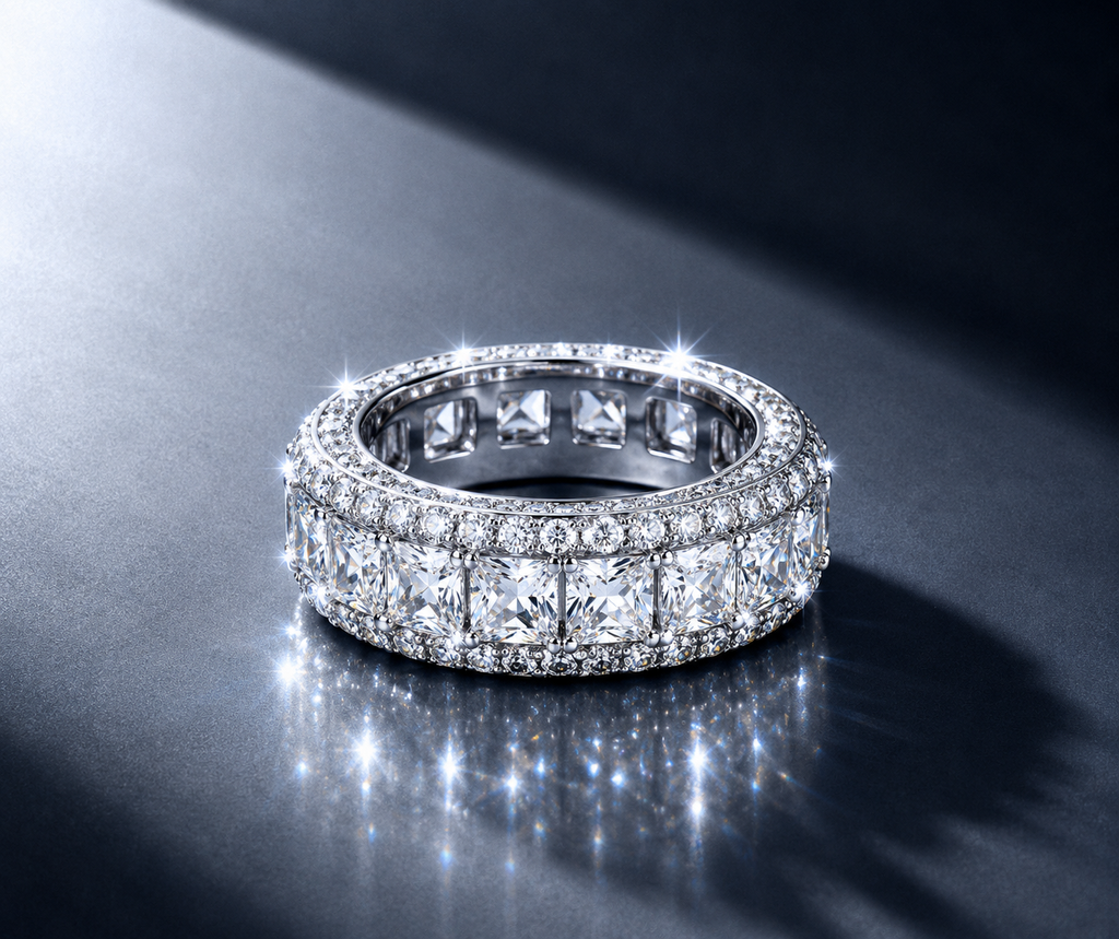 Moissanite Princess-Cut Double Halo S925