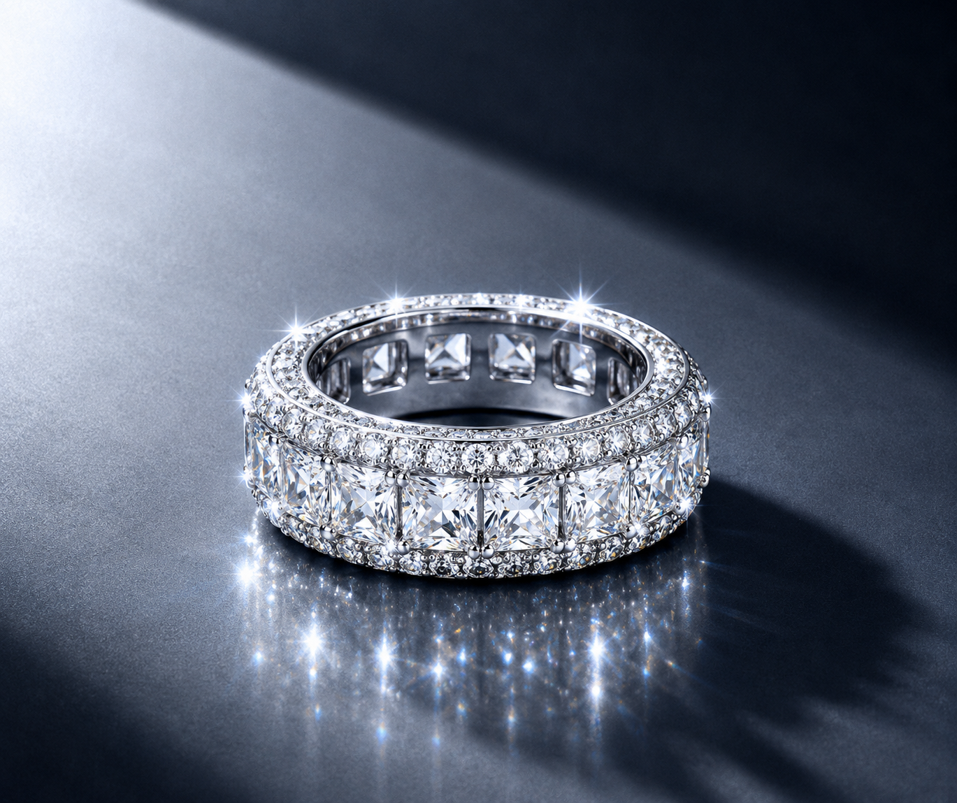 Moissanite Princess-Cut Double Halo S925