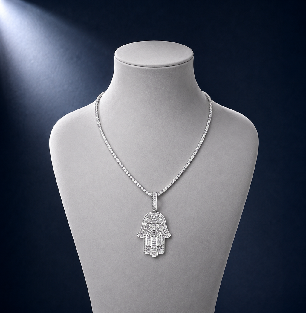 Moissanite Deco Hamsa Pendant S925