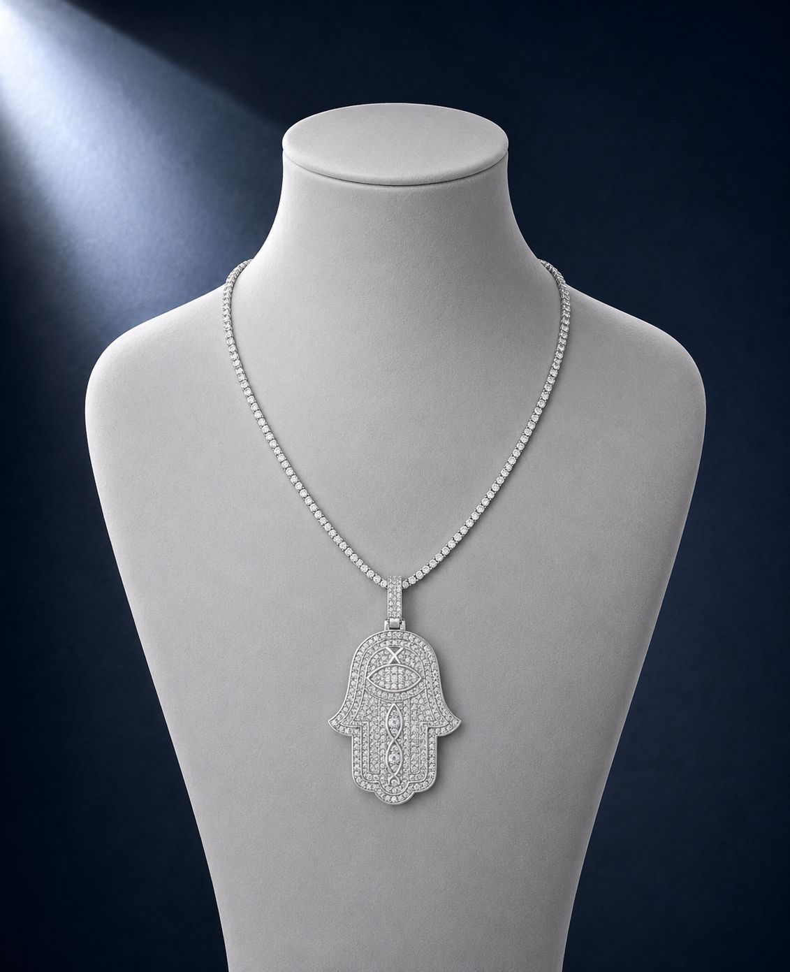 Moissanite Filigree Hamsa Pendant S925