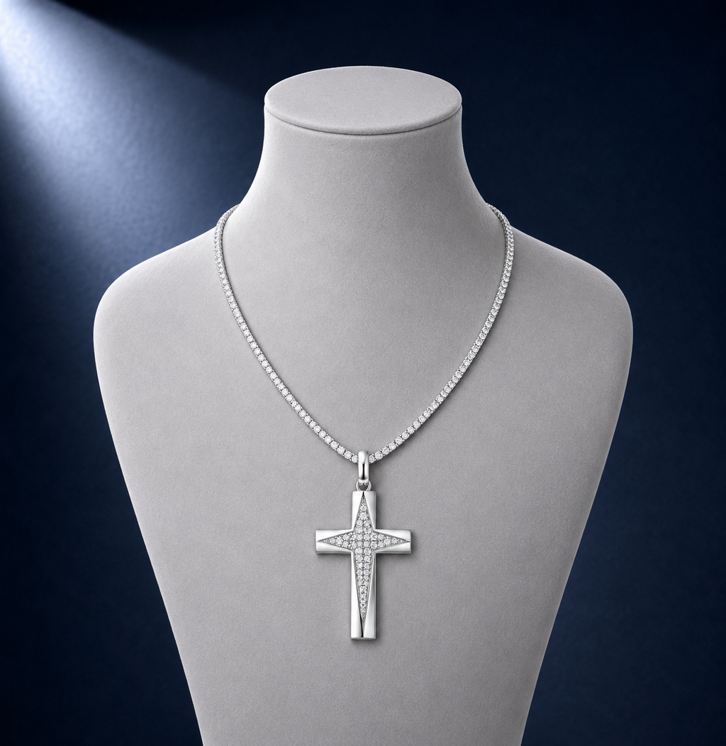 Moissanite Beveled Cross Pendant S925