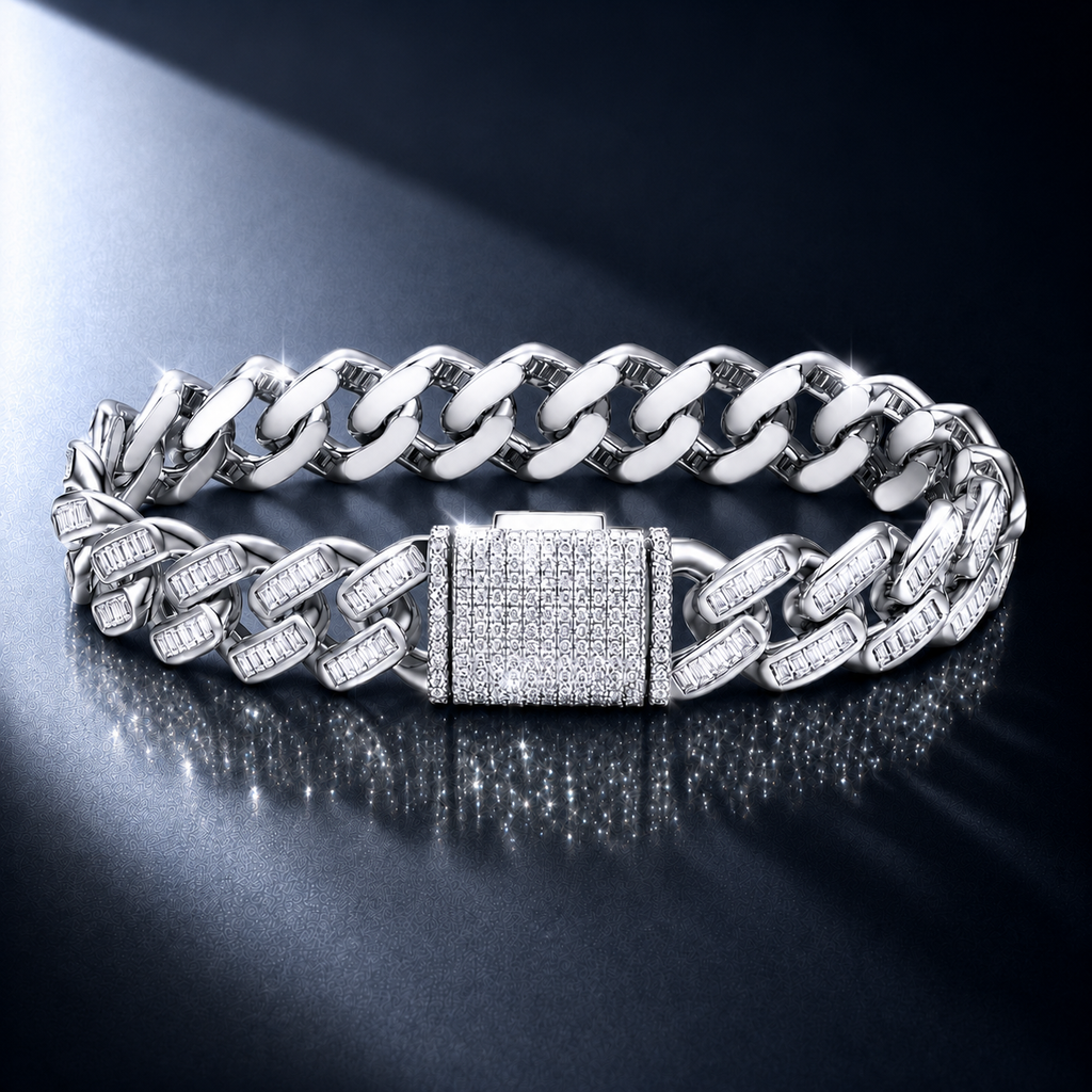 Moissanite Baguette Iced Cuban Bracelet S925