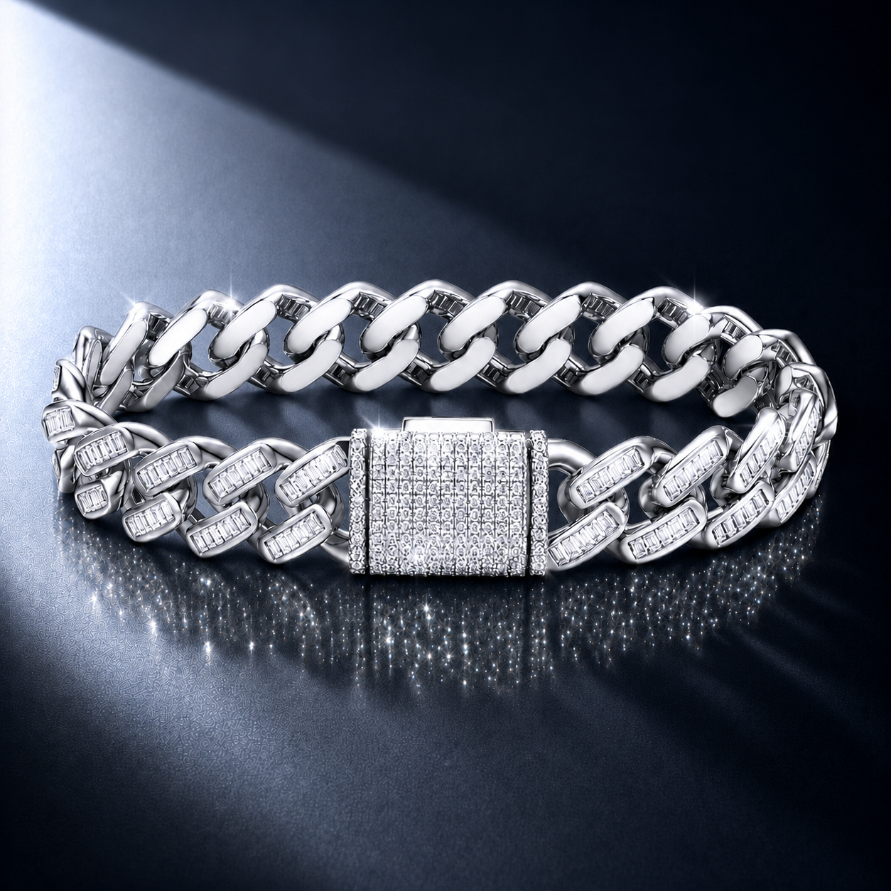 Moissanite Baguette Iced Cuban Bracelet S925