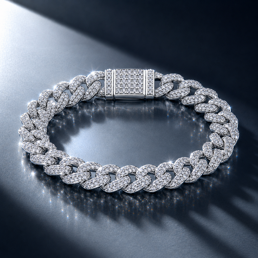 10mm Round Iced Moissanite Cuban Bracelet S925