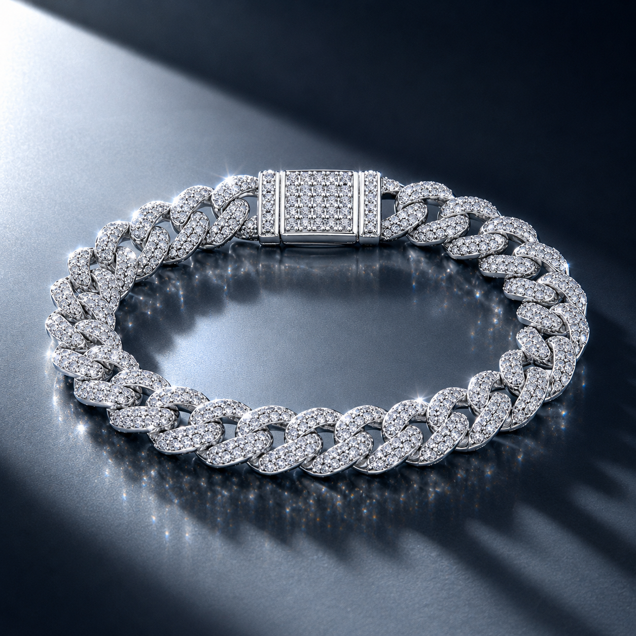 10mm Round Iced Moissanite Cuban Bracelet S925