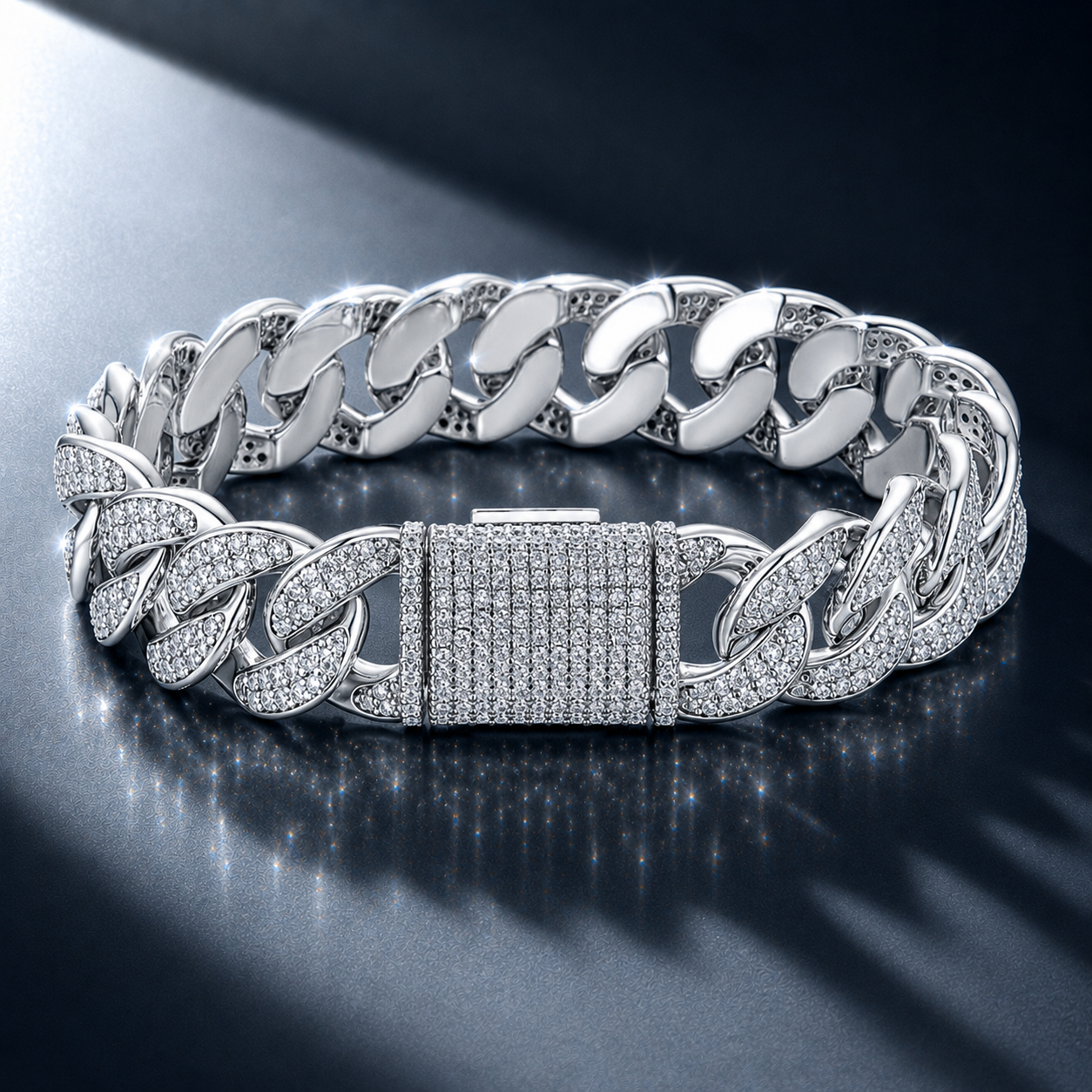 Moissanite Heavy Cuban Bracelet – Pavé Chevron S925