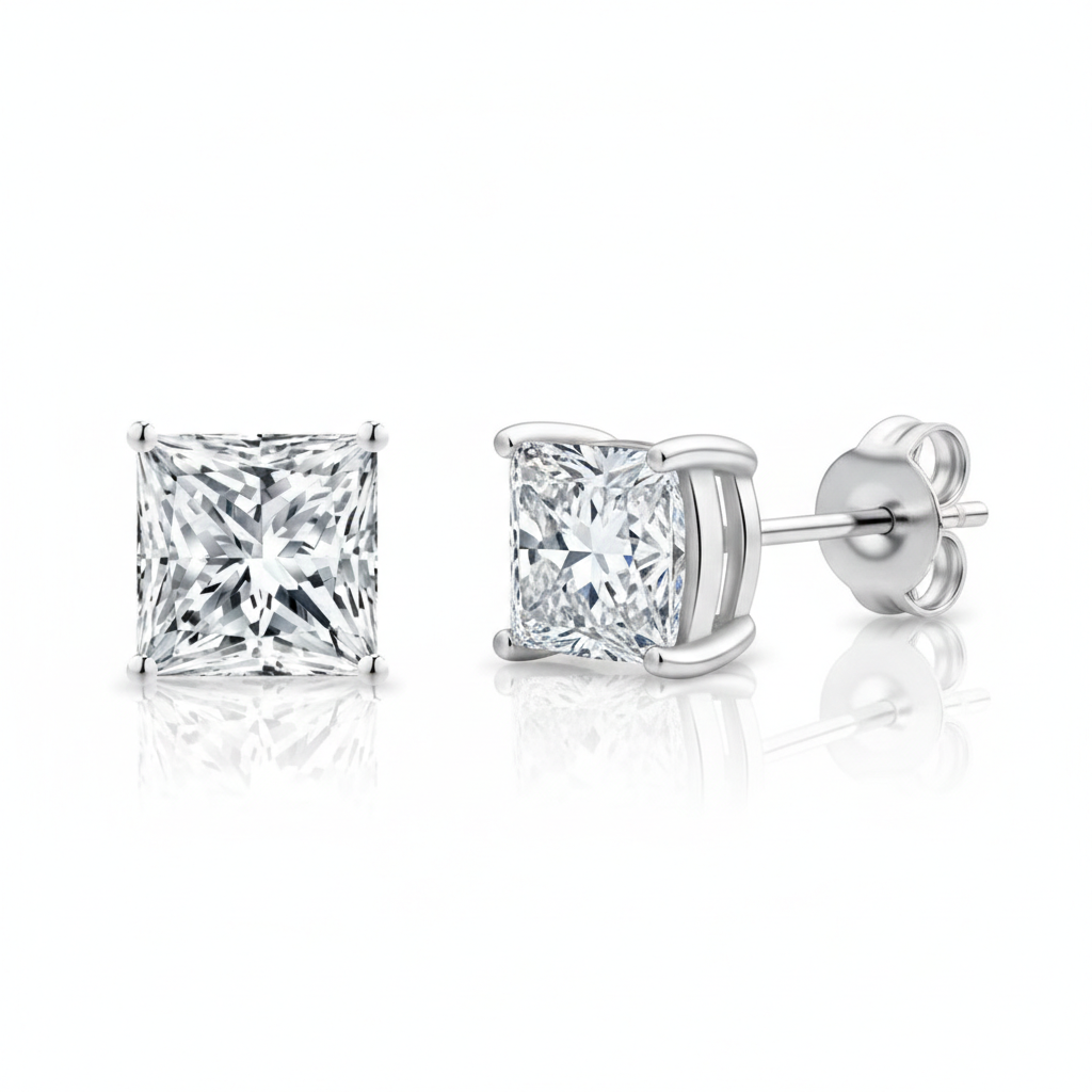 Moissanite Princess Cut Stud Earrings S925