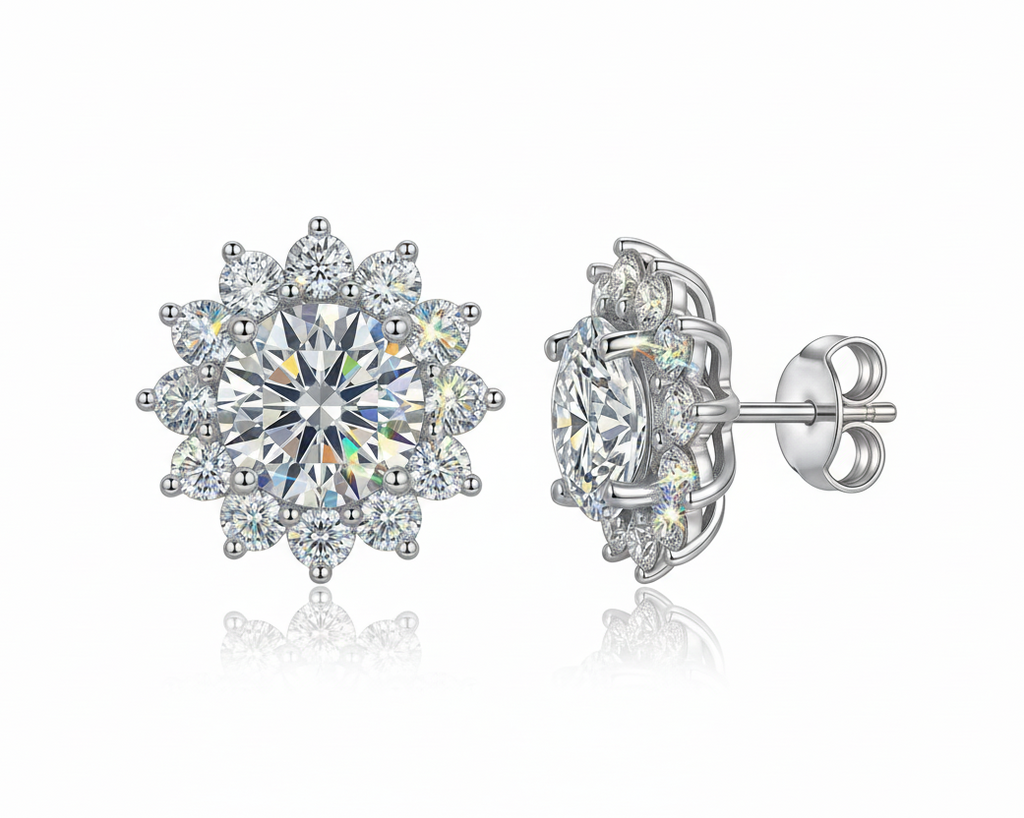 Moissanite Flower Stud Earrings S925