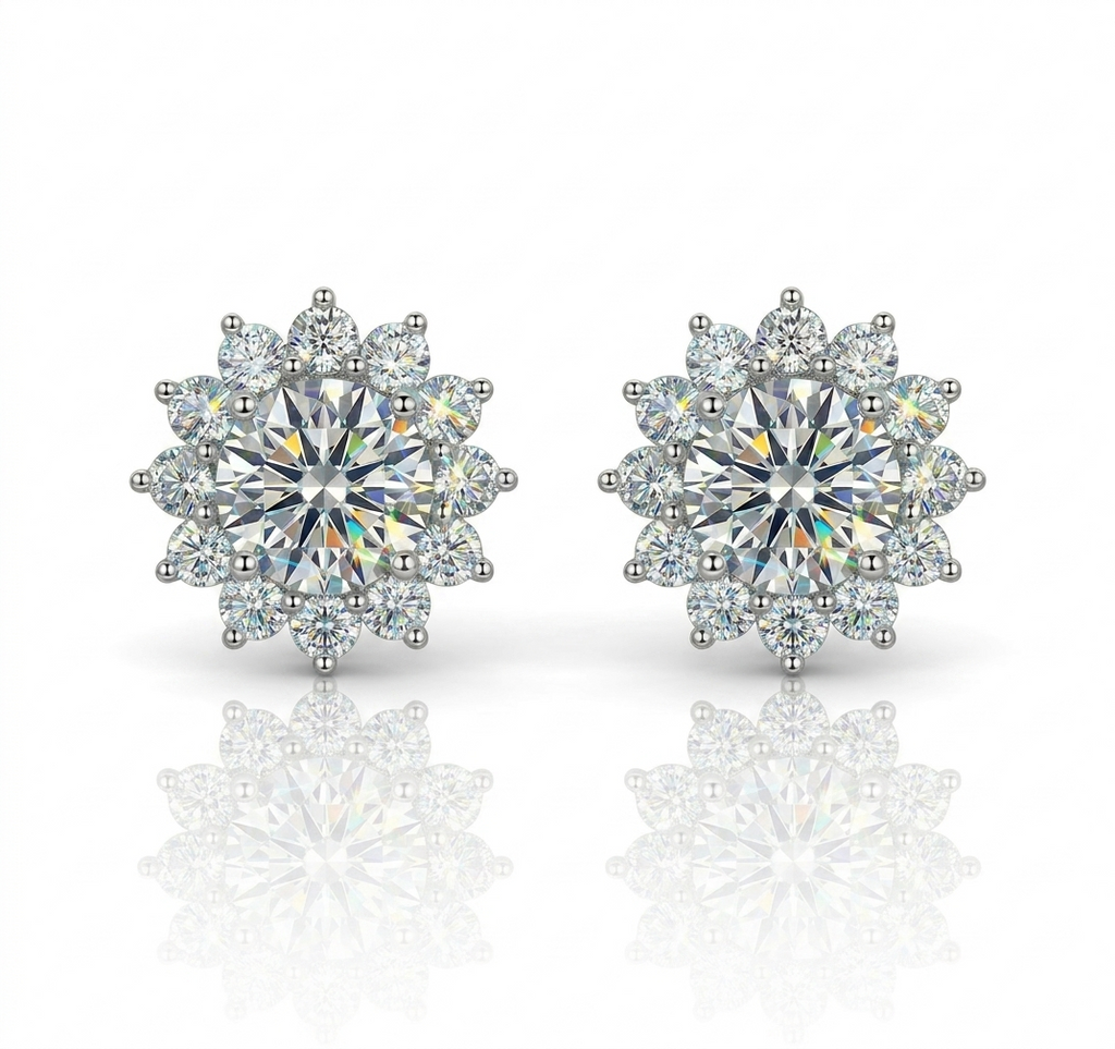 Moissanite Flower Stud Earrings S925