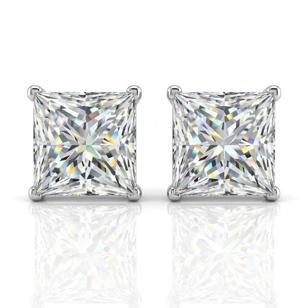 Moissanite Princess Cut Stud Earrings S925