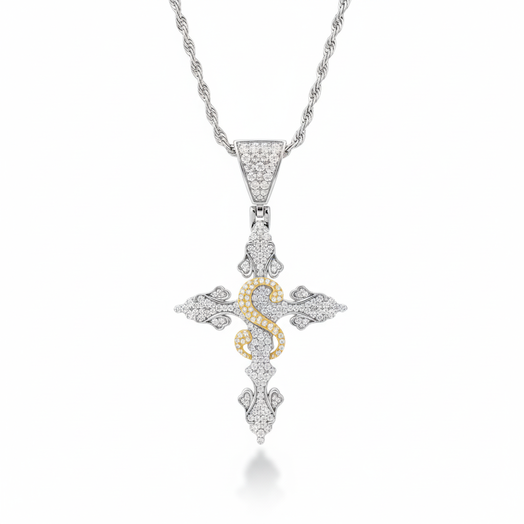 Moissanite Gothic Cross Pendant S925