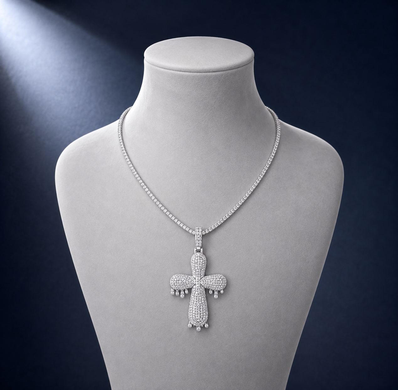 Moissanite Rounded Drip Cross Pendant S925