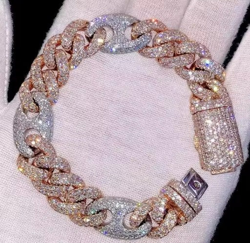 10mm Two-Tone Iced Cuban Link Bracelet