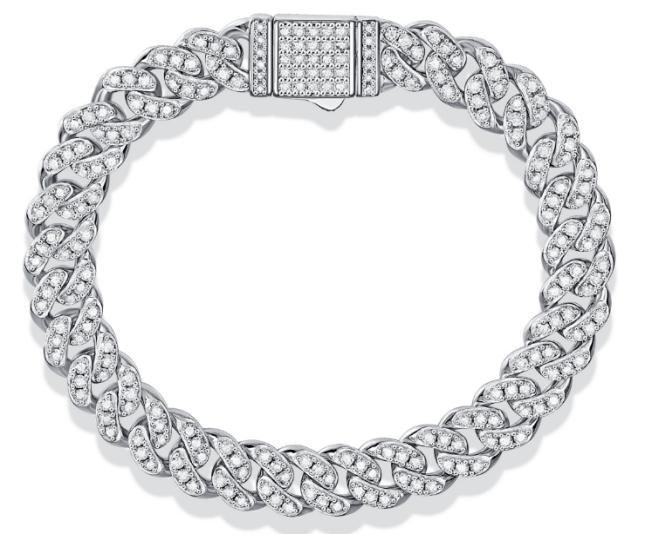 925 Silver Moissanite 8mm Cuban Link Bracelet