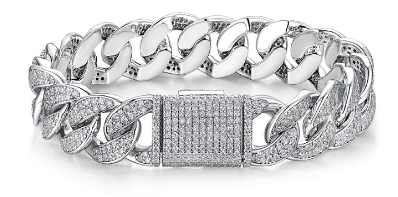 Moissanite Heavy Cuban Bracelet – Pavé Chevron S925