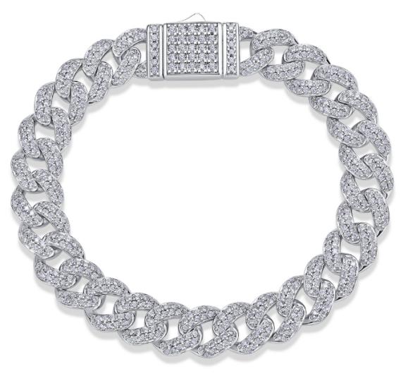 10mm Round Iced Moissanite Cuban Bracelet S925