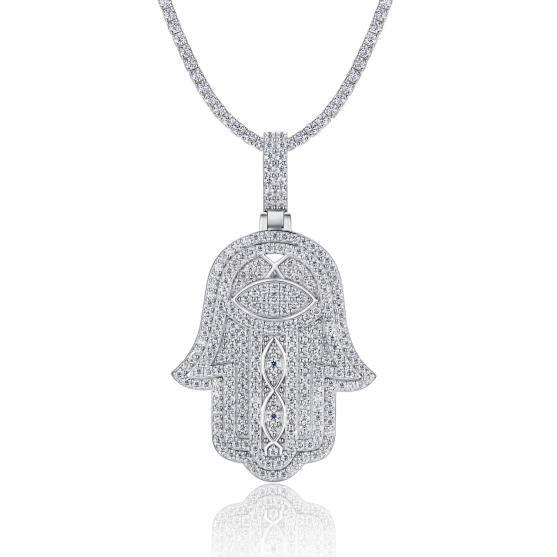 Moissanite Filigree Hamsa Pendant S925