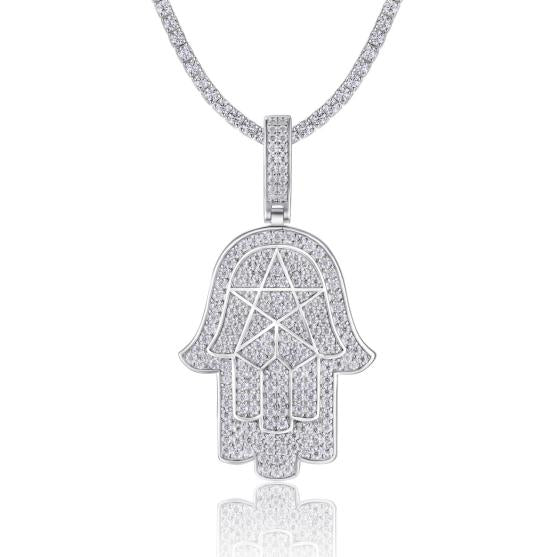 Moissanite Deco Hamsa Pendant S925