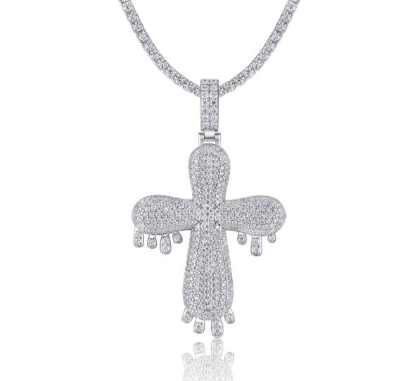 Moissanite Rounded Drip Cross Pendant S925
