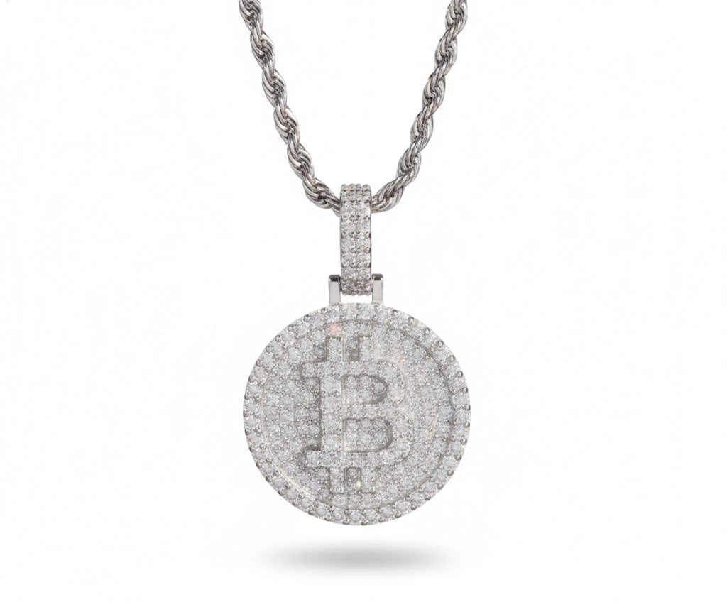 Moissanite Bitcoin Pendant S925